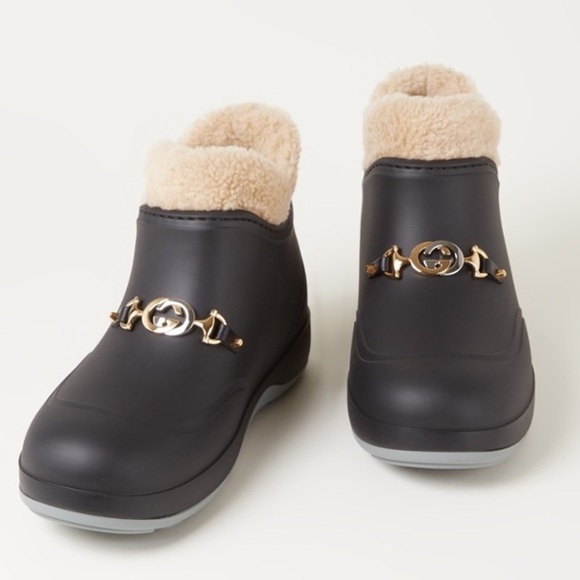Gucci Crossy Horsebit Sherpa Lined Rain Winter Boots - Picture 2 of 14